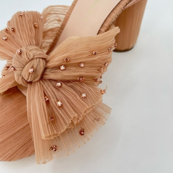 NWOB Loeffler Randall Camellia Pleated Bow Heels in Beauty Blush Rhinestones 5.5 - Picture 2 of 9